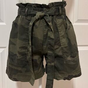 Sanctuary Olive Camouflage Women's Paper Bag, Tie Waist Shorts